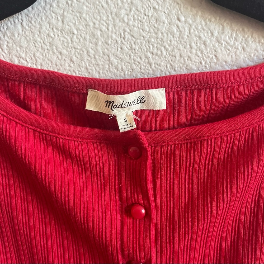 Madewell Red Ribbed Crewneck Shell Top Small - Picture 3 of 6